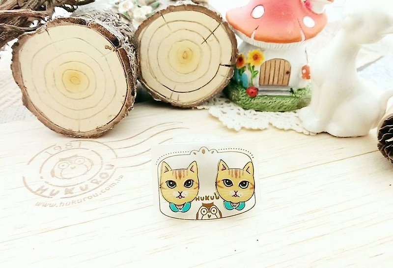 § HUKUROU§ cat series earrings (khaki tiger) - Earrings & Clip-ons - Plastic 