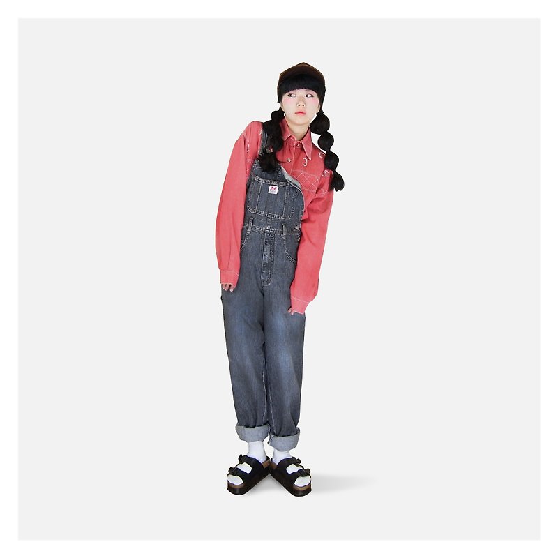 A‧PRANK: DOLLY :: Vintage VINTAGE-Handfoot gray with white-washed denim trousers tannin suspenders - Overalls & Jumpsuits - Paper Multicolor