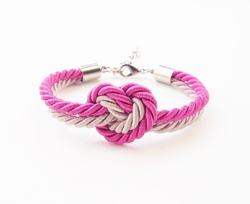 Pink and light brown heart knot bracelet. - Bracelets - Other Materials Pink