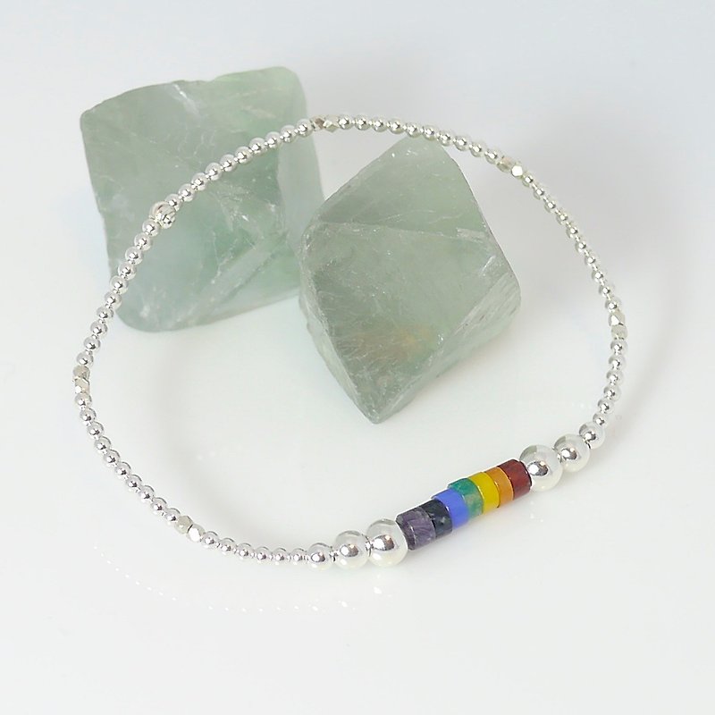 [Rainbow] ColorDay silver bracelet natural stone (agate amazonite _ _ _ Topaz Jin Sibi _ Purple) - Bracelets - Gemstone Multicolor