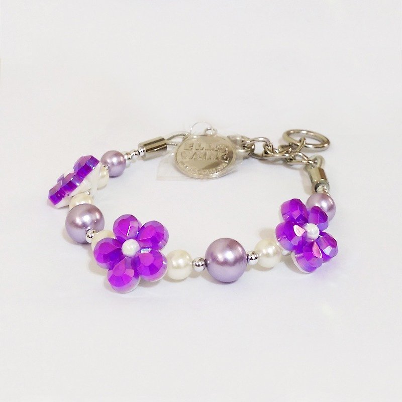 Ella Wang Design Three-dimensional Flower Pearl Collar-Pink Purple Pet Collar Fashion Handmade Size:L-XL - ปลอกคอ - พลาสติก สีม่วง