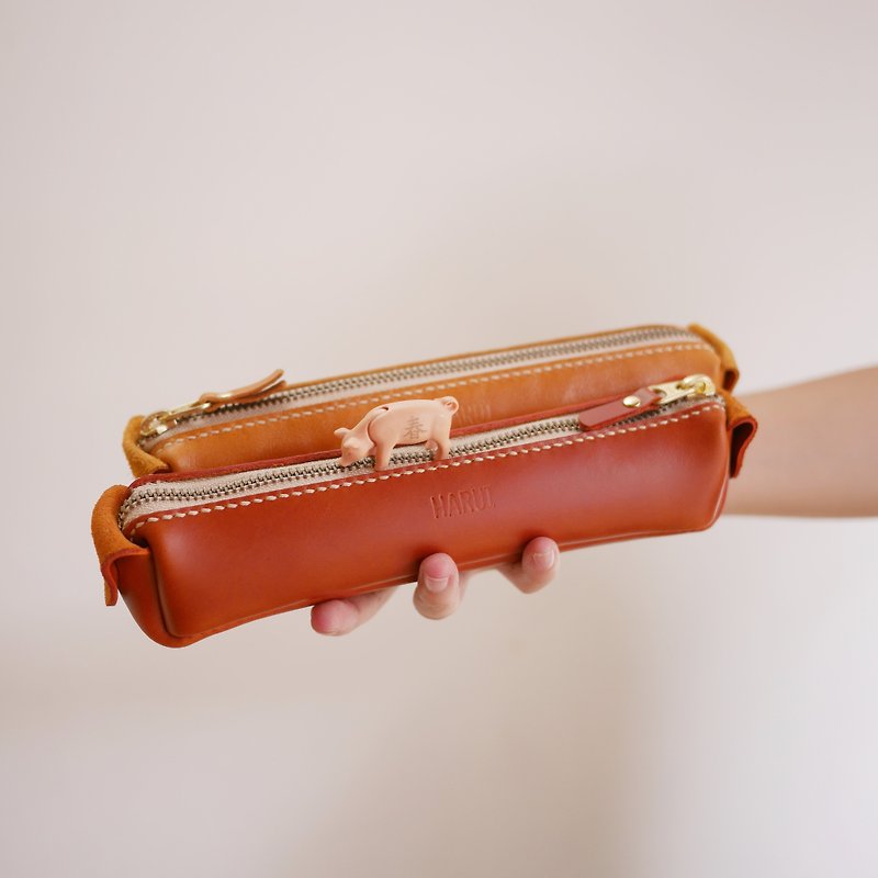 Gentleman's pencil case - กล่องใส่ปากกา - หนังแท้ สีนำ้ตาล