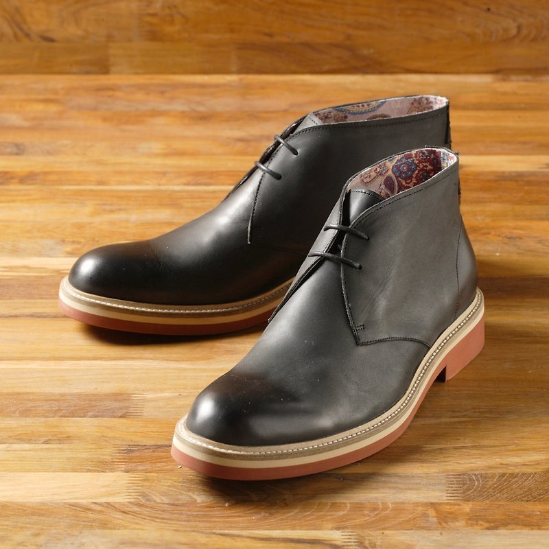 Vanger 優雅美型‧潮流風範紅底沙漠短靴 Va124黑 - 男休閒鞋 - 真皮 黑色