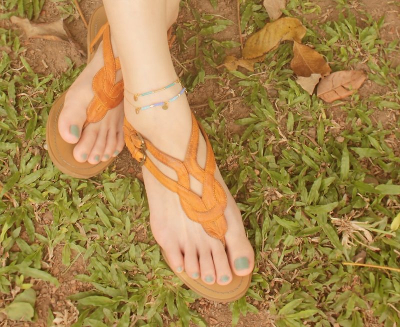 *hippie* Rom│Gypsy Wandering Disc Pendant Double Chain Layering Anklet - สร้อยข้อมือ - วัสดุอื่นๆ สีน้ำเงิน