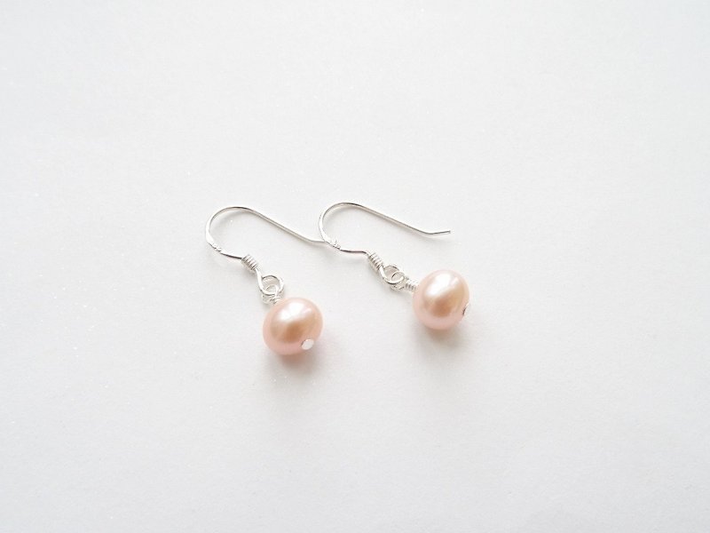 Simple Peach Freshwater Pearl Sterling Silver Drop Earrings - Earrings & Clip-ons - Pearl Orange
