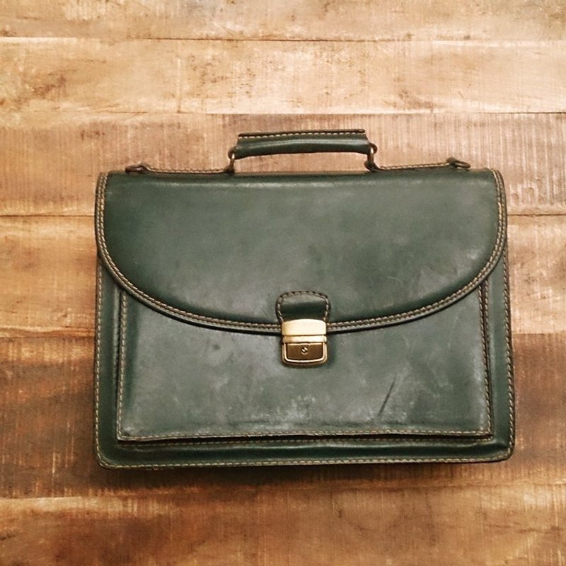 夕卡 Shika // Vintage   bag 綠色真皮公事包 日本帶回 - 公事包 - 真皮 綠色