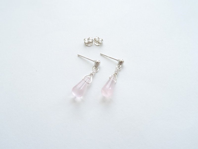 ::Daily Jewels:: Rose Quartz Droplet Sterling Silver Drop Earrings - ต่างหู - คริสตัล สึชมพู