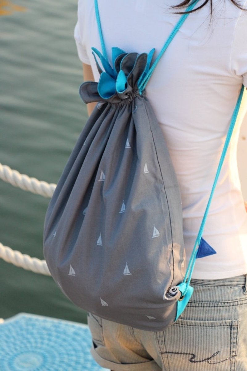 激起一朵浪花‧帆船‧束口後背包/後背束口袋‧藍色的│abbiesee禮 物 店 - 水桶包/束口袋 - 其他材質 藍色