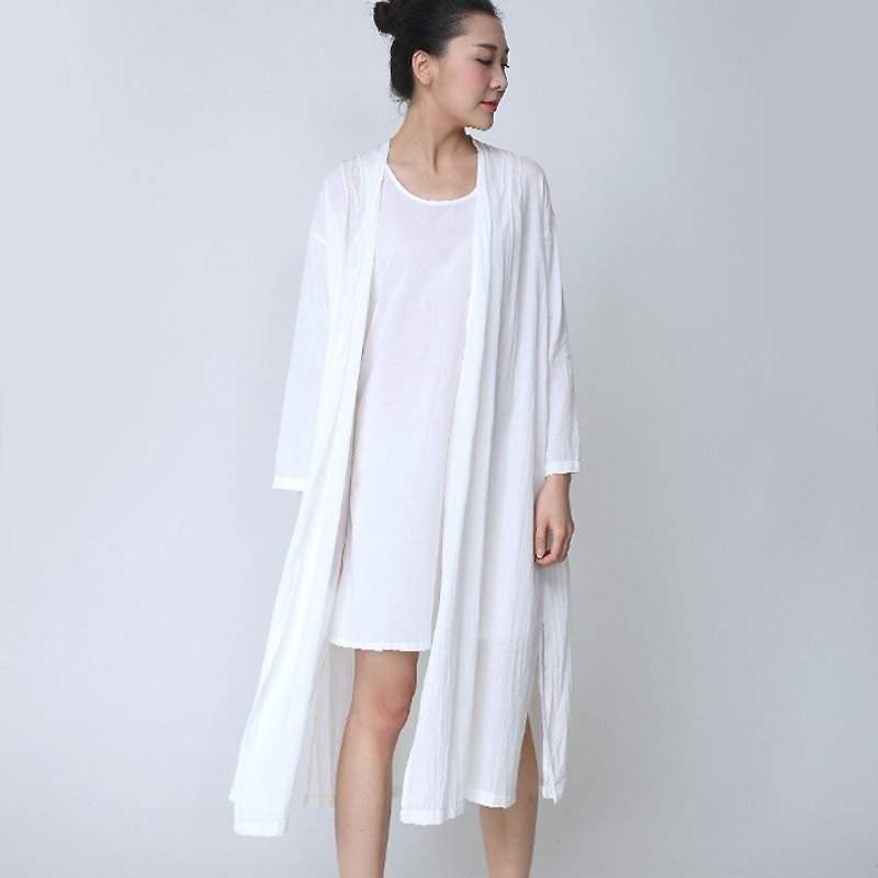 BUFU zen-style long shirt with white cotton   SH141206 - เสื้อผู้หญิง - ผ้าฝ้าย/ผ้าลินิน ขาว