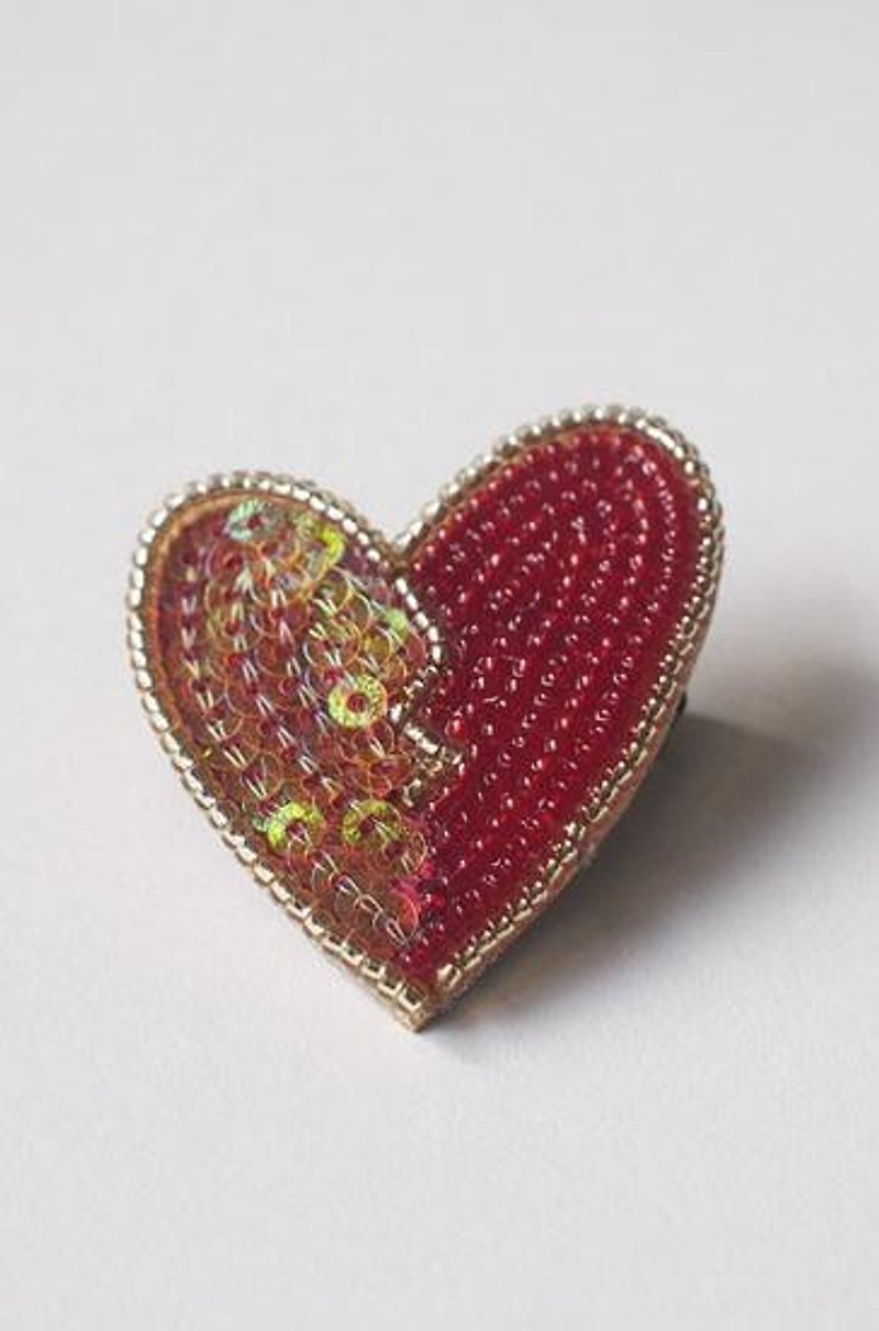 heart brooch red - Brooches - Other Metals Red