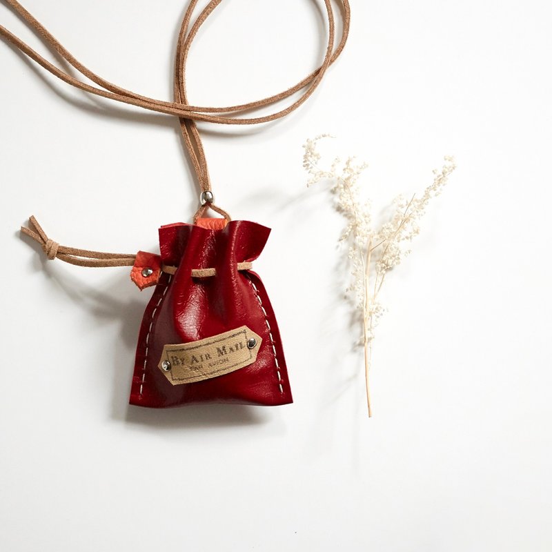 Maroon leather hand each child a small beam port long necklace - Necklaces - Genuine Leather Red