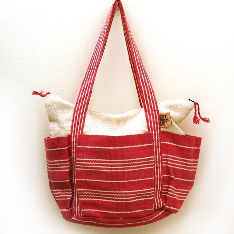 Hand-woven cotton bag -suddha mom bag - pink - Messenger Bags & Sling Bags - Cotton & Hemp Red