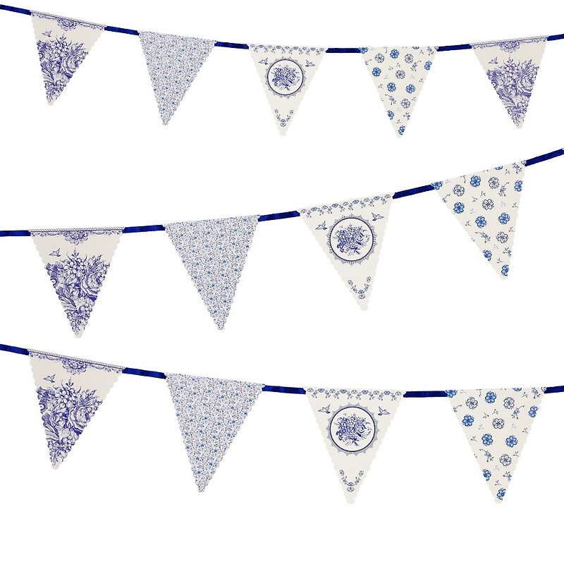 Classical celadon style party bunting British Talking Tables party supplies - ตกแต่งผนัง - กระดาษ สีน้ำเงิน