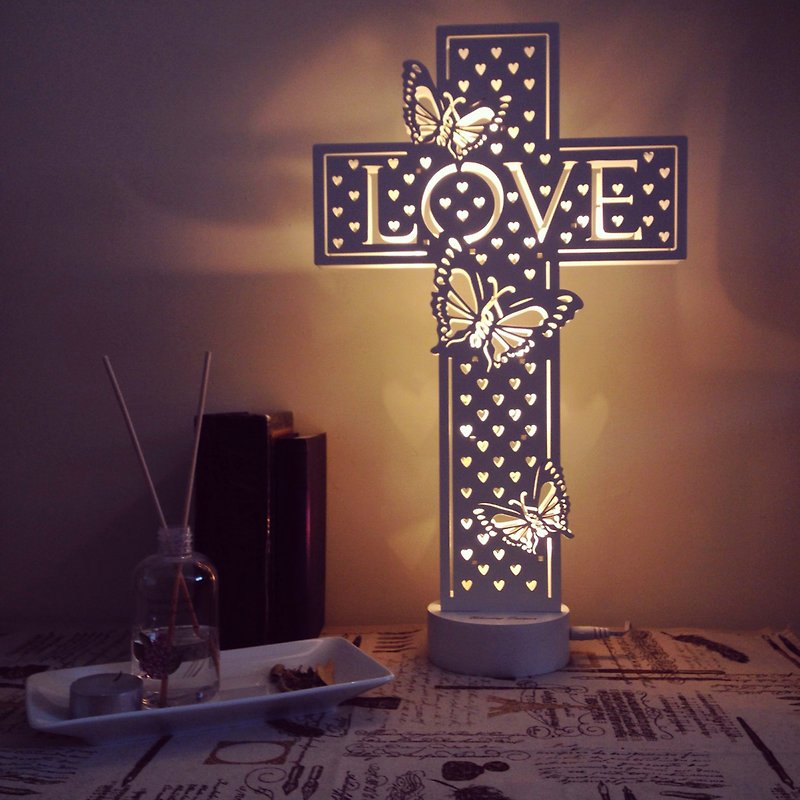 LED lights-Cross of love - โคมไฟ - ไม้ ขาว