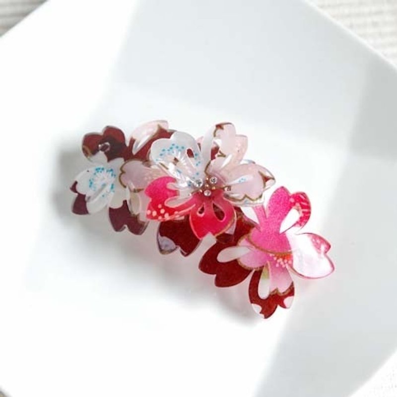 Cherry blossom, three-dimensional cherry blossom, automatic clip, hairpin - red - Hair Accessories - Acrylic Red