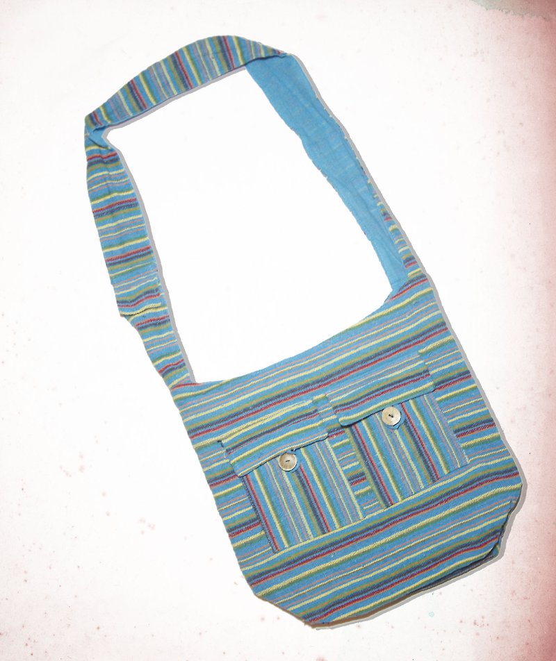 Novice ethnic style cross-body bag-magic blue and red stripes - Messenger Bags & Sling Bags - Cotton & Hemp Blue