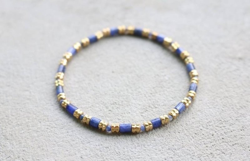 <☞ HAND IN HAND ☜> soda stone / turquoise - French bread brass bracelet (0223) - Bracelets - Gemstone Blue