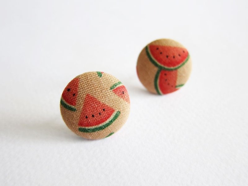 Cloth buckle earrings summer watermelon can be used as clip earrings - Earrings & Clip-ons - Other Materials Red