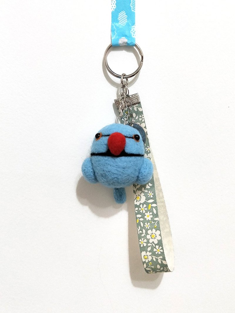 Rolia's 手作 藍月輪鸚鵡羊毛氈 吊飾 (可訂製) - 鑰匙圈/鎖匙扣 - 羊毛 藍色