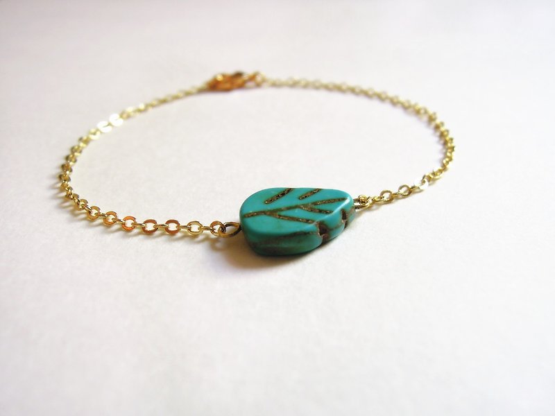 "KeepitPetite" nature · · Gold plated blue turquoise bracelet small leaves - Bracelets - Other Metals Blue