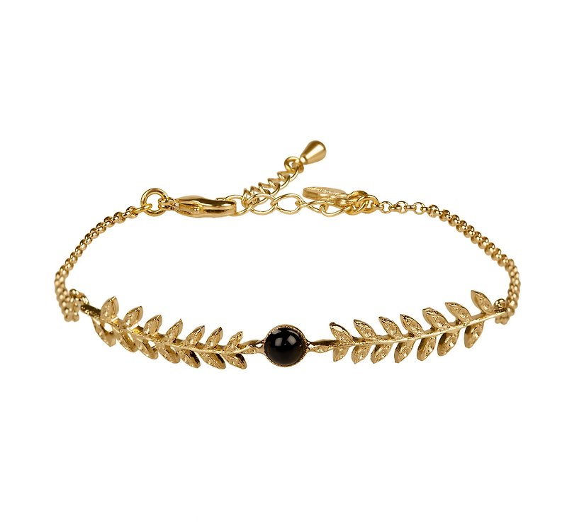 Mini leaves and onyx bracelet - Bracelets - Other Metals Black