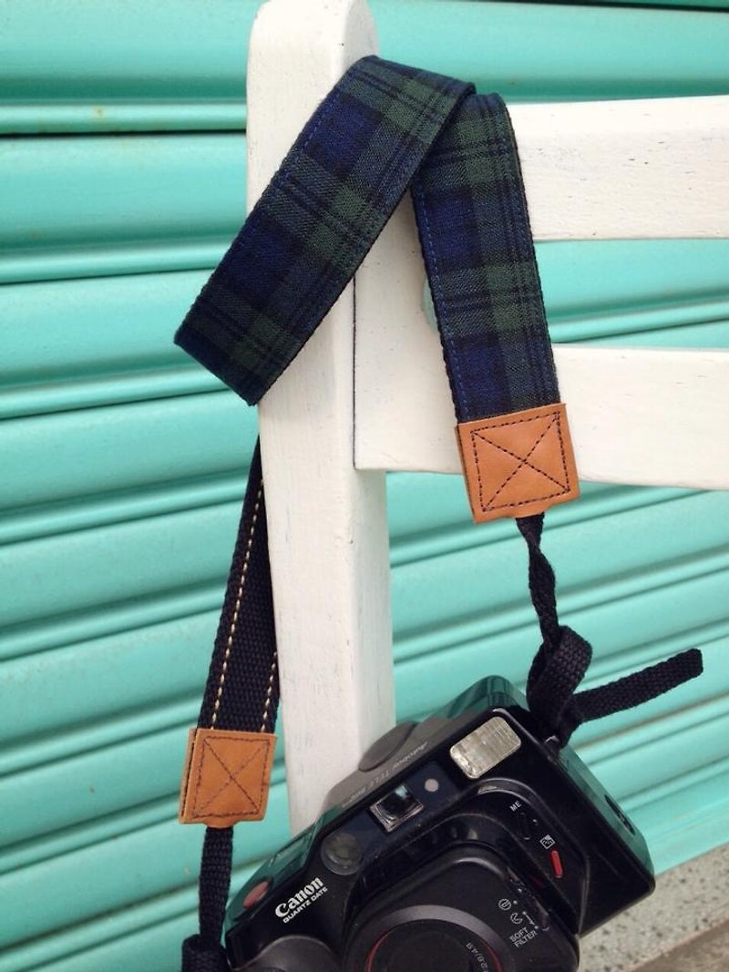 Clare Cloth Handmade _ classic college style blue and green check camera straps - ID & Badge Holders - Other Materials Blue