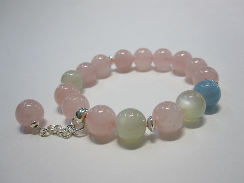 The roots of love - all-natural crystal Stone Lotus Crystal + Sapphire + Moonstone Sterling Silver Bracelet - Bracelets - Gemstone Pink