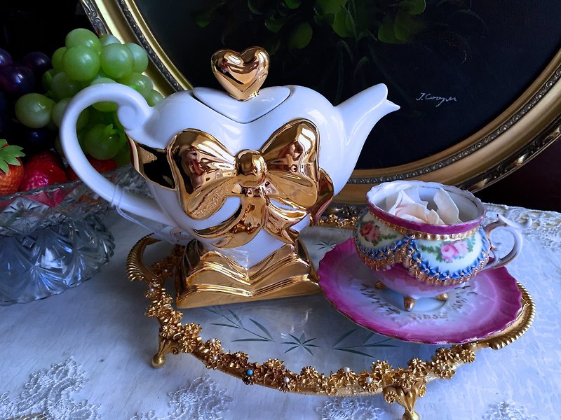♥ ♥ Annie crazy Antiquities British bone china made handmade valentine I Love you love handmade flower pot ~ Valentines Day new commodity futures - Teapots & Teacups - Other Materials Gold