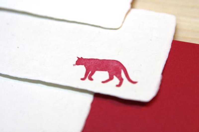 Handmade Japanese paper message card (cat Red) - Cards & Postcards - Paper 