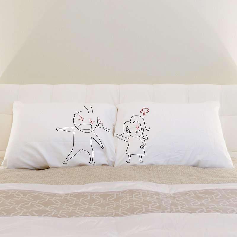 Oops! My Bad Boy Meets Girl couple pillowcase by Humantouch - Pillows & Cushions - Cotton & Hemp White