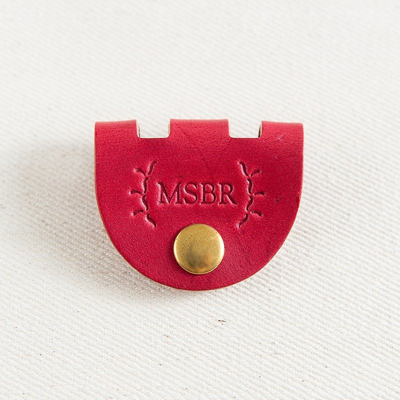MSBR Leather 耳機收線器/USB電源線收納皮套/整線器/義大利皮革純黃銅五金(瑰紅) - 捲線器/電線收納 - 真皮 紅色