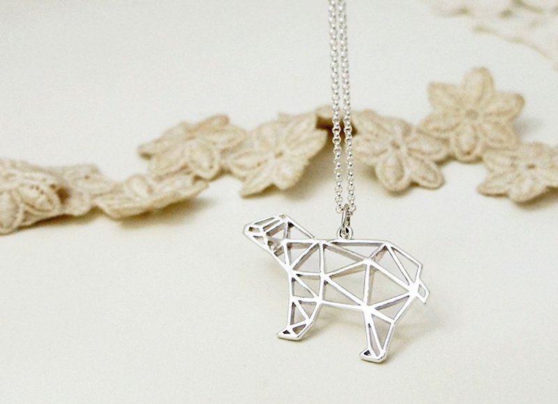 Geometric polar bear silver necklaces (28 inch silver chain) - Necklaces - Other Metals 