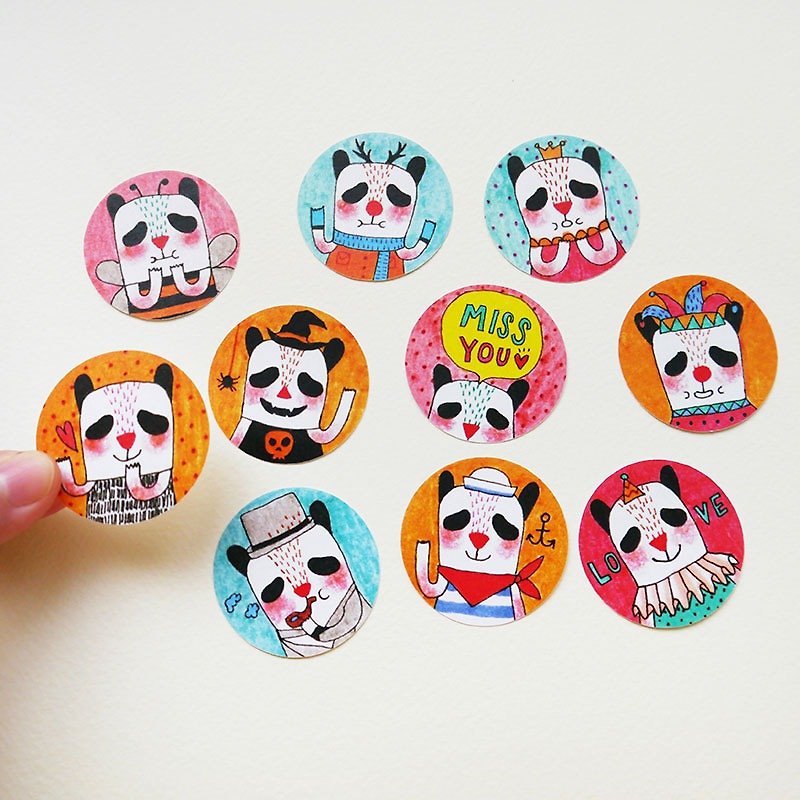 Oh Panda 哦 熊貓 插畫貼紙組 10張入 - 貼紙 - 紙 多色