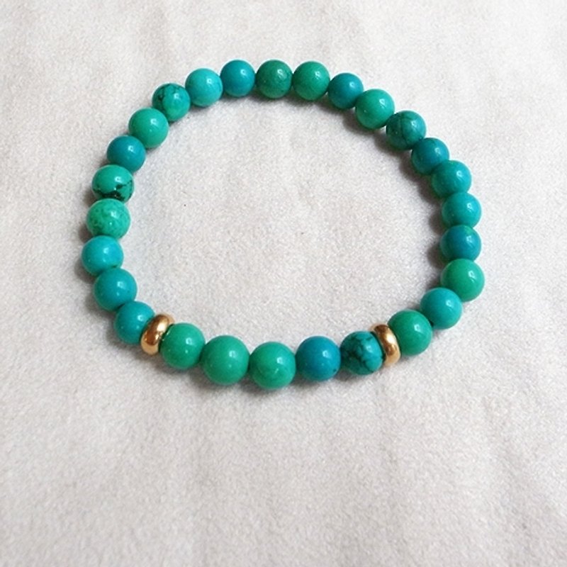 ☽ qi Xi [07275] ☽ handmade Bronze block with turquoise beads bracelet - สร้อยข้อมือ - วัสดุอื่นๆ สีเขียว