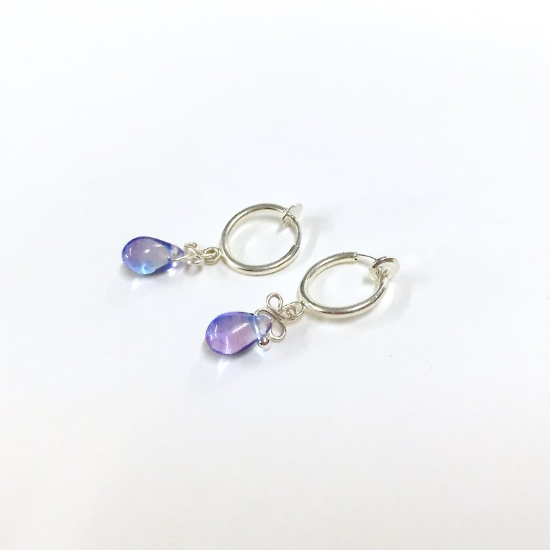 【TearDrop:II】Crystal Drop Earrings/Handmade Accessory/Ear clip - Earrings & Clip-ons - Glass Purple