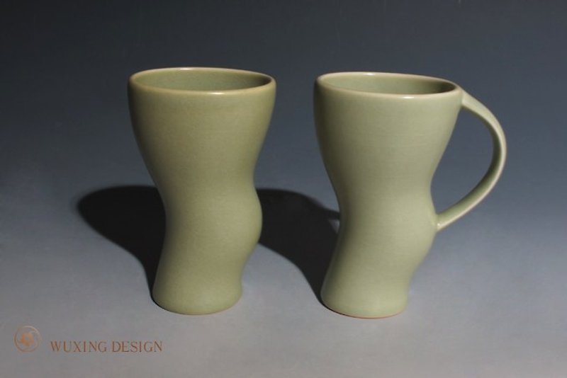 五行創藝 曲線系列-雙杯組 Curve Series - Dual Cup Set - 咖啡杯 - 瓷 綠色