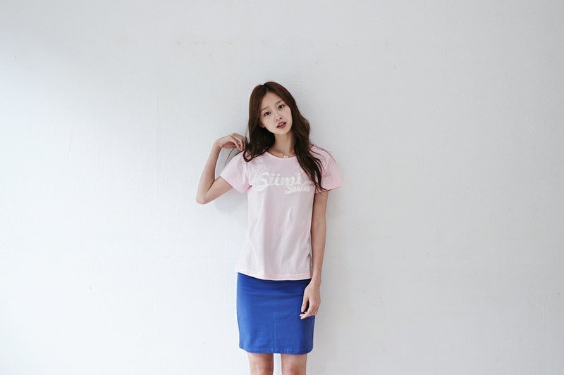 SUMI △ SUMI Series ▽ female models T_3SF090_ embroidered pink / white - Women's T-Shirts - Cotton & Hemp Pink