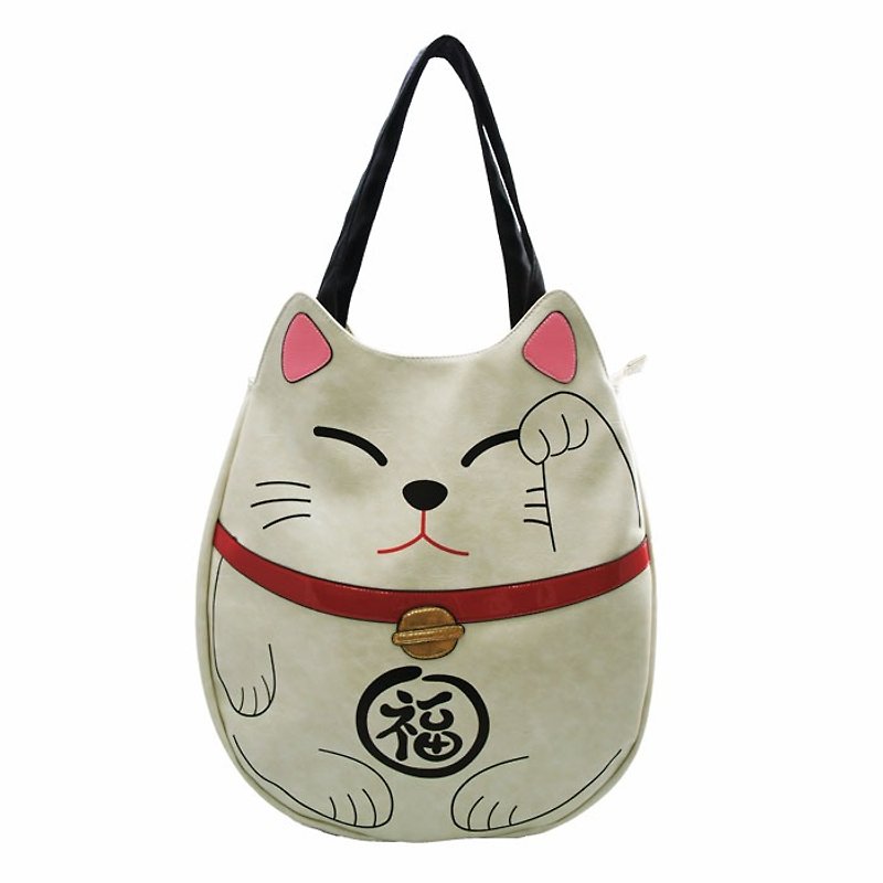 Sleepyville Critters - Lucky Cat Tote Bag - Messenger Bags & Sling Bags - Genuine Leather Khaki
