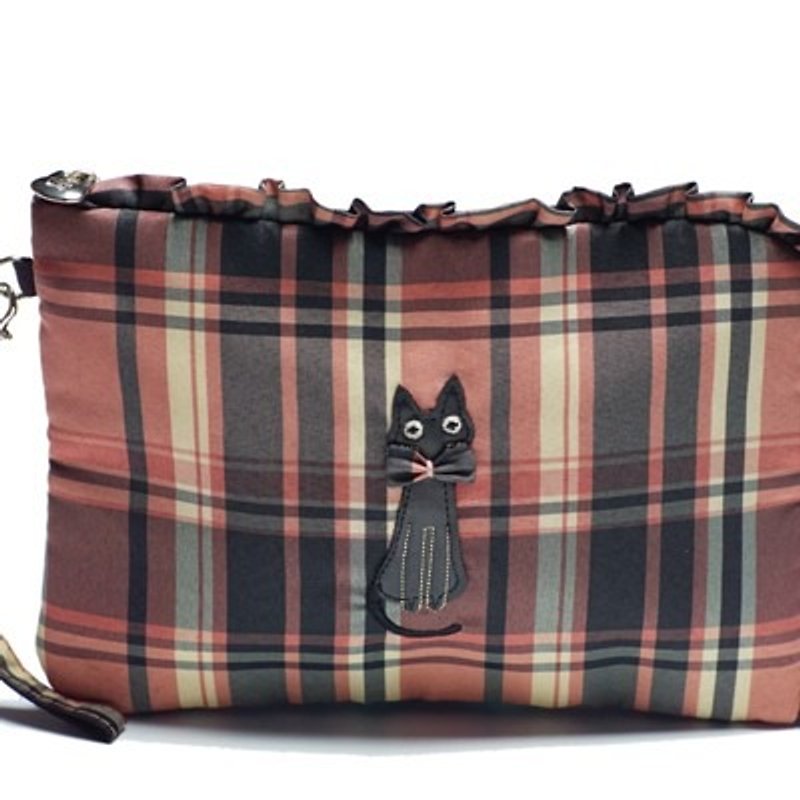 Noafamily, Noah Check Cat Bowknot Cat Clutch Universal Bag_PK A595-PK - กระเป๋าถือ - งานปัก สึชมพู