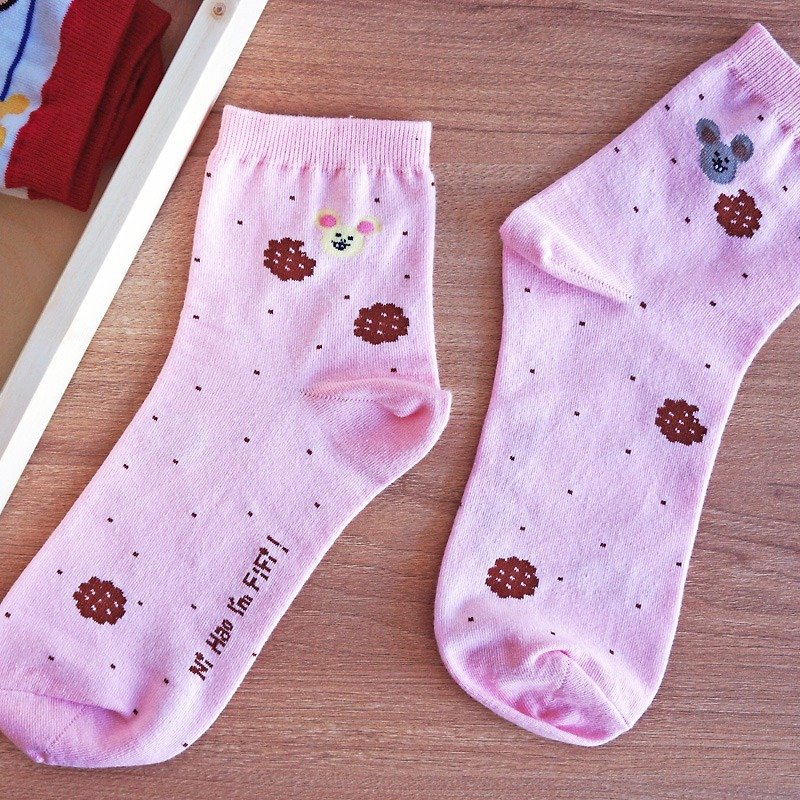 FiFi棉短襪/ 貪吃小老鼠們 - 襪子 - 棉．麻 粉紅色