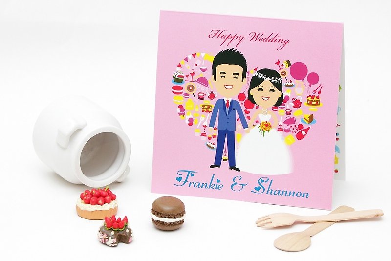 [紙人形の結婚式のカード/招待状/デザートライン/カード型] -15x15cmドラ李塗装の言葉（彼らはまた、デザイナーああ！自由で！セミカスタム！することができます） - カード・はがき - 紙 ピンク