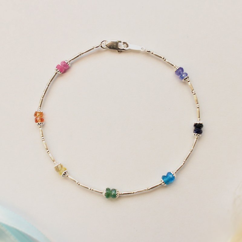 Journal Rainbow / red sapphire, Stone, emerald, Tanzanite, silver bracelets - Bracelets - Other Materials Multicolor