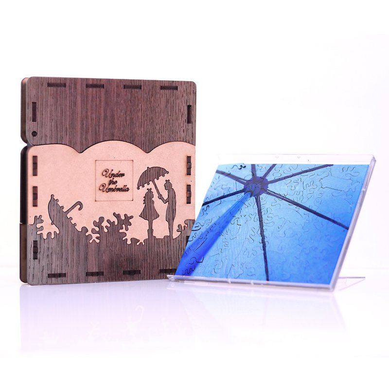 65P wooden puzzle _ under the umbrella - Wood, Bamboo & Paper - Wood Blue