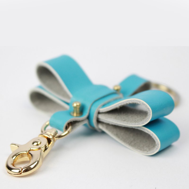 zemoneni hand-made leather oversized decorative bow knot Keychain keychain blue - ที่ห้อยกุญแจ - หนังแท้ สีน้ำเงิน