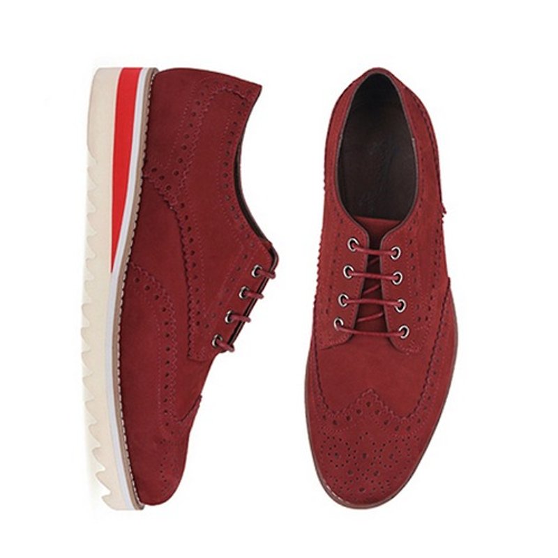 RED COLLECTIONBrawn Brows Lace up derbies with perforated design BB6022 BURGUNDY - Men's Leather Shoes - Genuine Leather Red