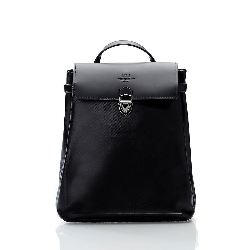 -S Black backpack waterproof black leather V x rear - Backpacks - Genuine Leather Black