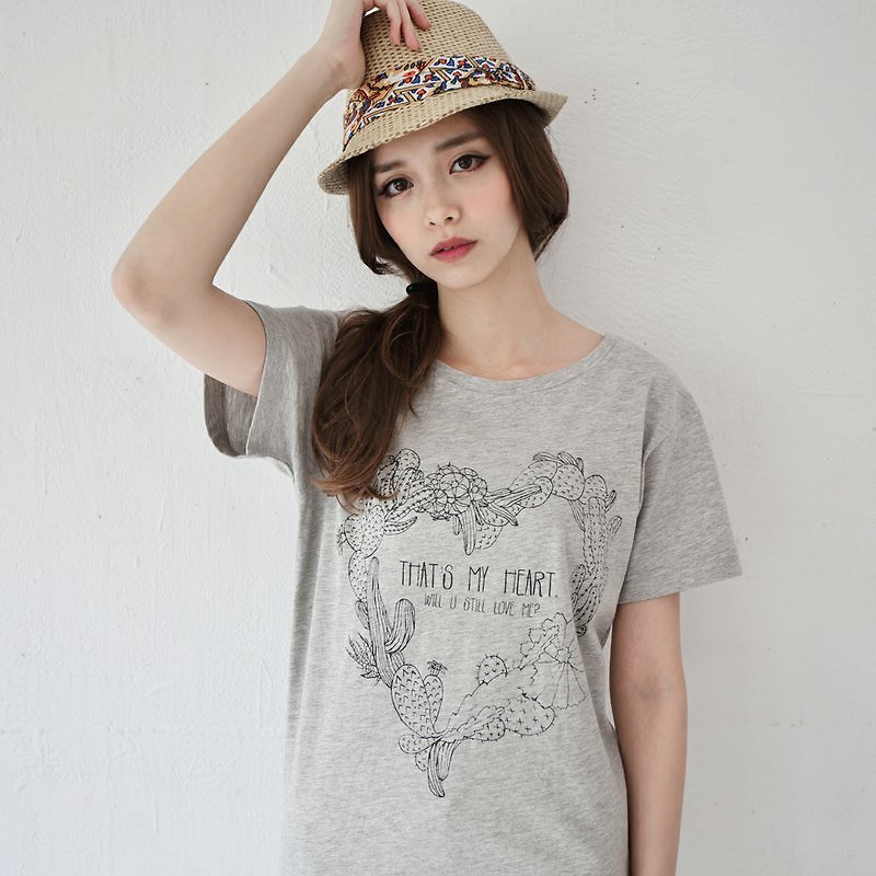 SUMI♡愛♡サボテン大麻灰色の女性モデルの彼氏T_3SF008_ - Tシャツ - コットン・麻 グレー