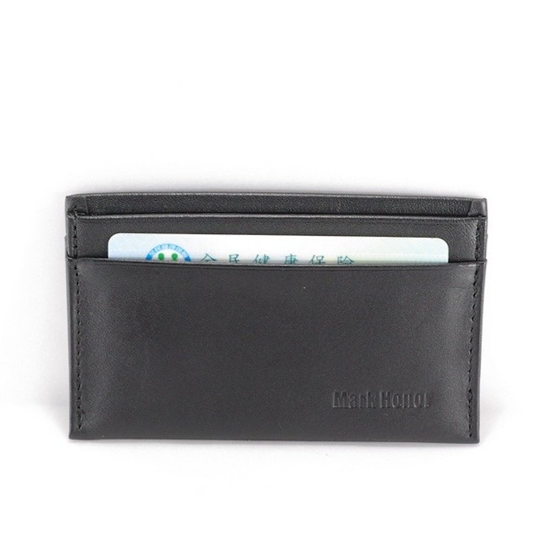 Simple minimalist wallet dark black business card holder - Card Stands - Genuine Leather Black