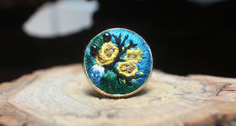手工刺繡戒指✤星夜 The Starry Night - 戒指 - 繡線 藍色