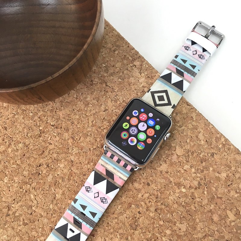 Navajo Tribal Pattern Printed on Leather watch band for Apple Watch Series 1 - 5 - อื่นๆ - หนังแท้ 
